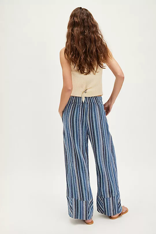 Days End Linen Stripe Pants - Indigo Combo