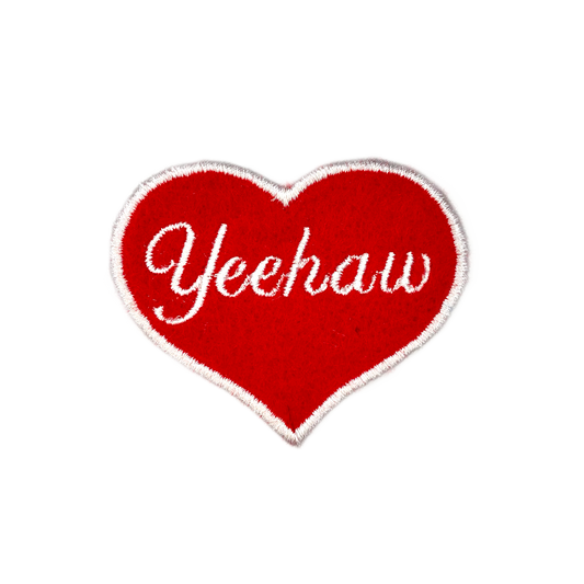Yeehaw Cursive Red and Pink Heart Embroidered Iron-on Patch