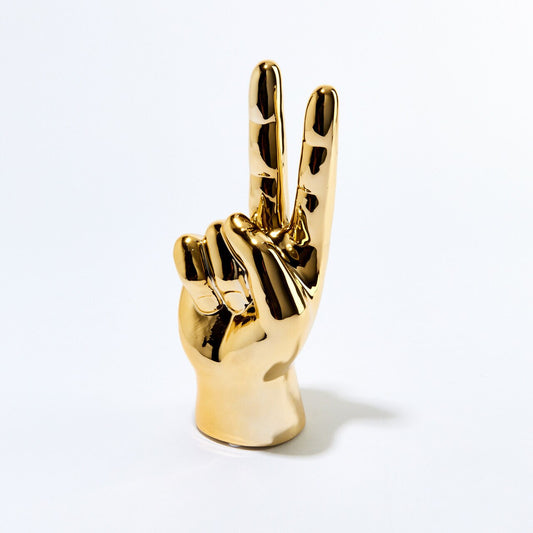 Gold Peace Sign Hand - 8" Tall