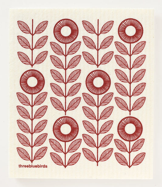 Red Sunflowers Swedish Dishcloth