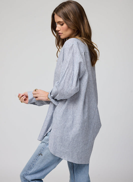 The Linen Voile Favorite Shirt - Navy Stripe