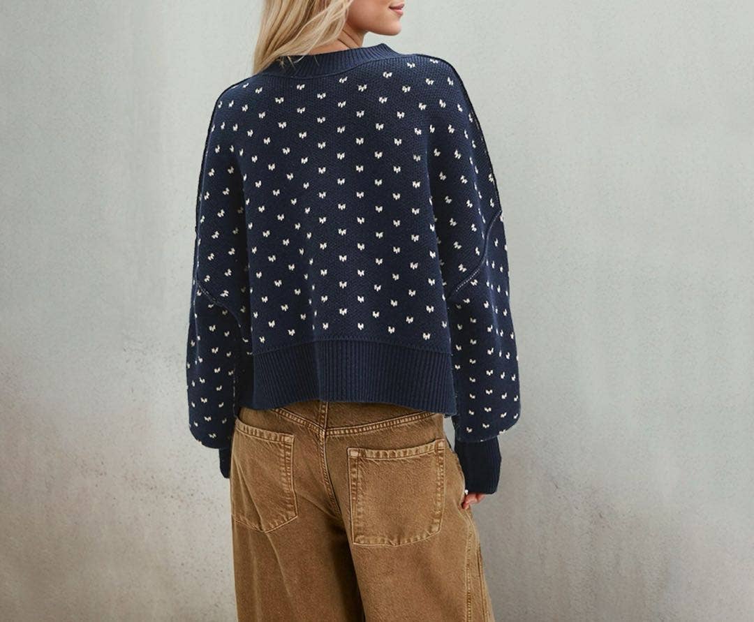 Bow Knit Sweater - Navy