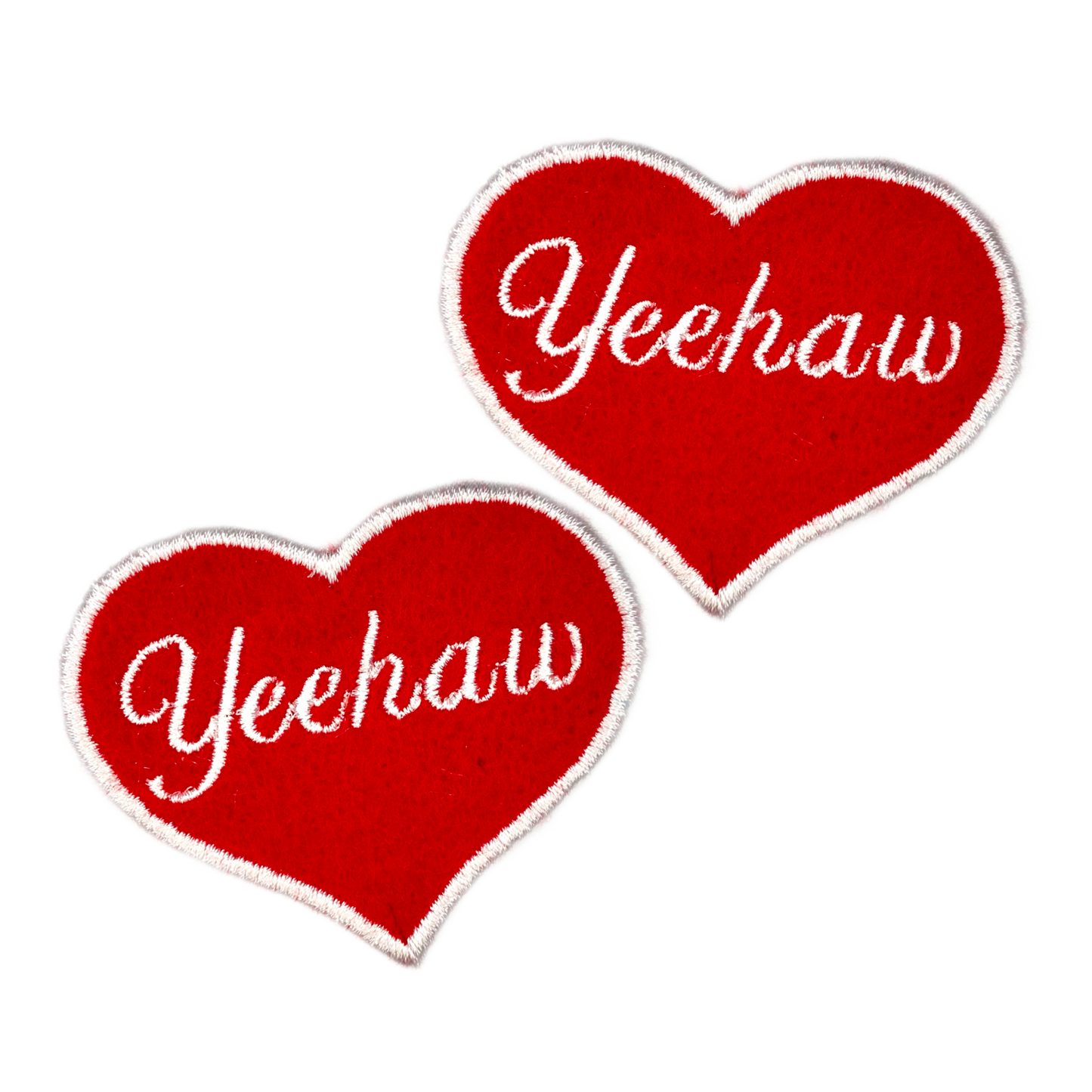 Yeehaw Cursive Red and Pink Heart Embroidered Iron-on Patch