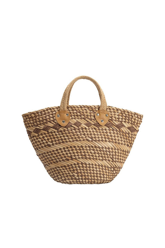 Woven straw bag with leather handles