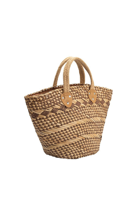 Woven straw bag with leather handles