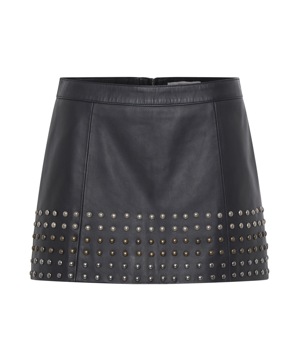 Hand Studded Leather Skirt - Black