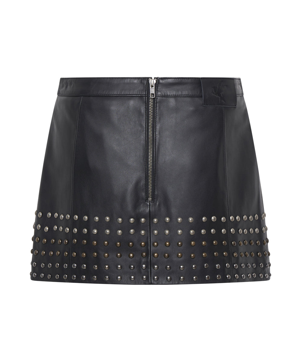 Hand Studded Leather Skirt - Black