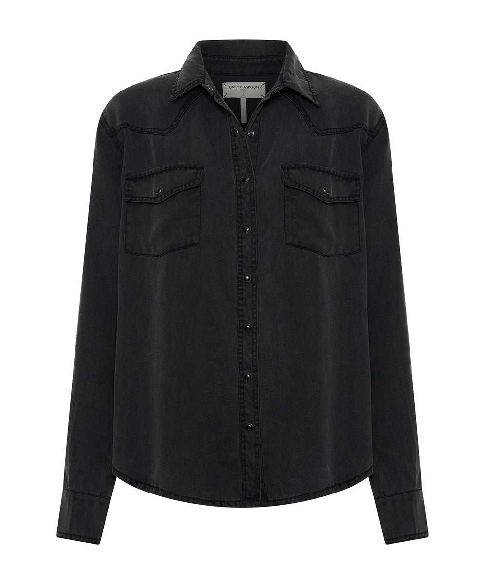 Tencel Western Shirt -Soft Black