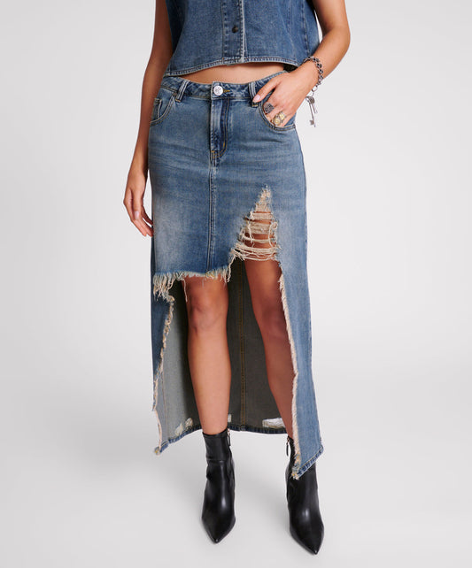 High Waist Shredded Maxi Skirt - Memphis