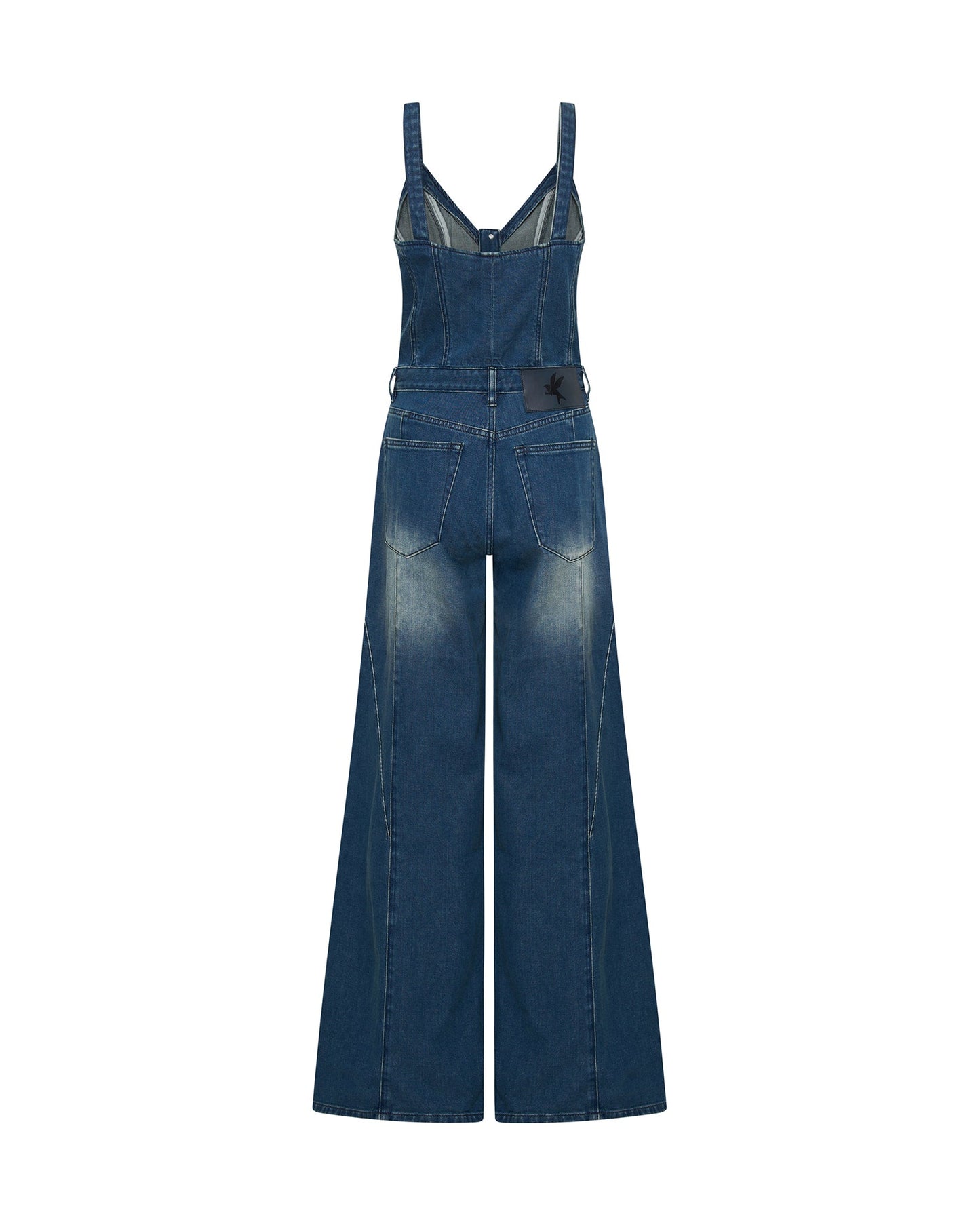 Freida Fit N Flare Denim Jumpsuit - Gritty Blue