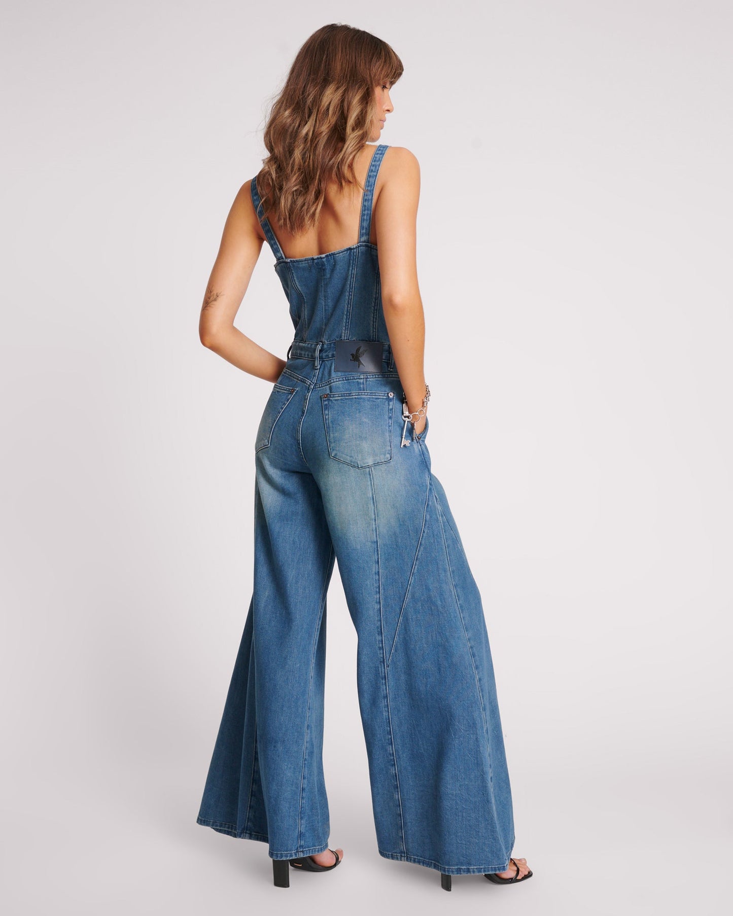 Freida Fit N Flare Denim Jumpsuit - Gritty Blue