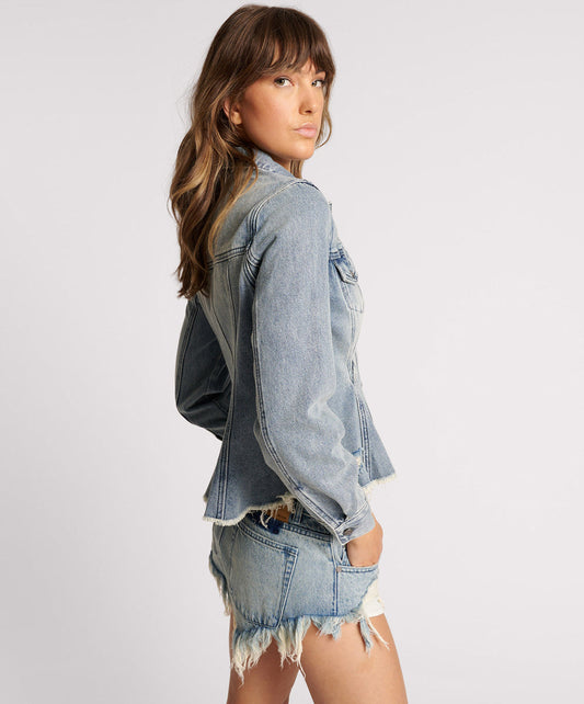 Peplum Denim Shacket - Salty Dog