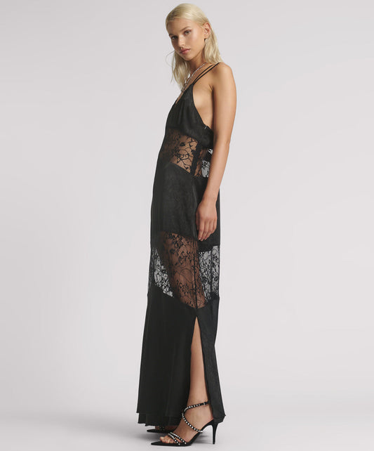 Winona Lace Long Slip Maxi Dress - Black