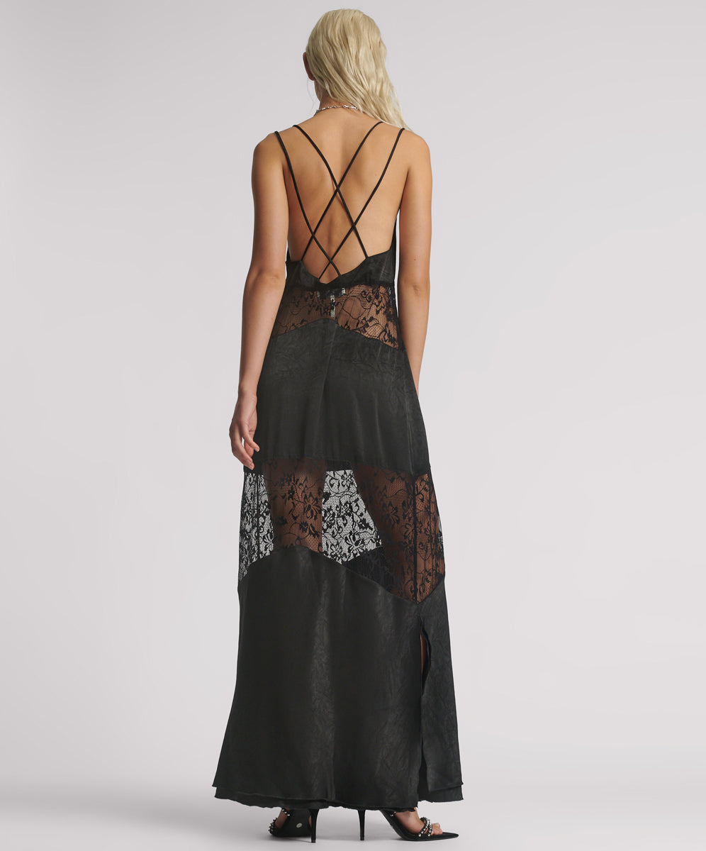 Winona Lace Long Slip Maxi Dress - Black