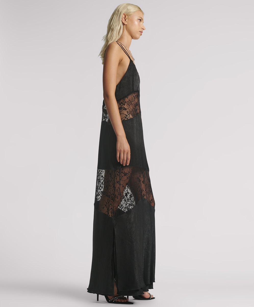 Winona Lace Long Slip Maxi Dress - Black