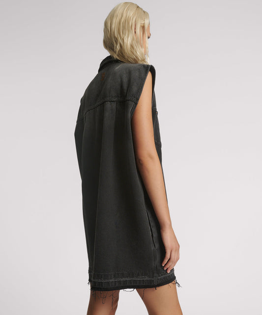 Denim Shirt Dress - Faded Black