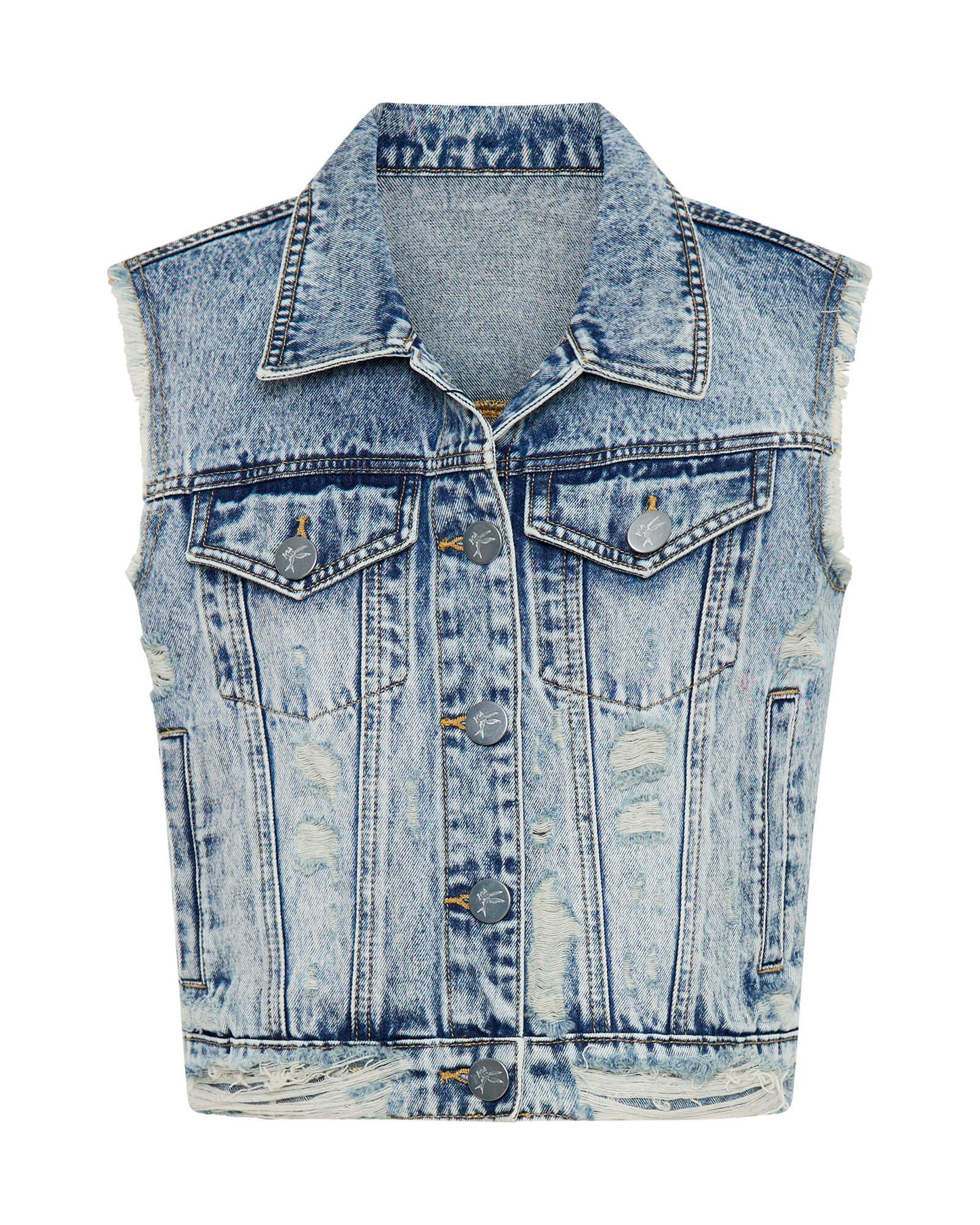 Cropped Denim Trucker Denim Vest - Acid Blue