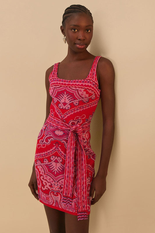 Paisley Scarf Mini Dress - Red