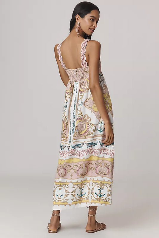 Maritime Magic Off-White Sleeveless Maxi Dress