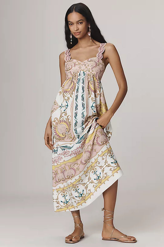 Maritime Magic Off-White Sleeveless Maxi Dress