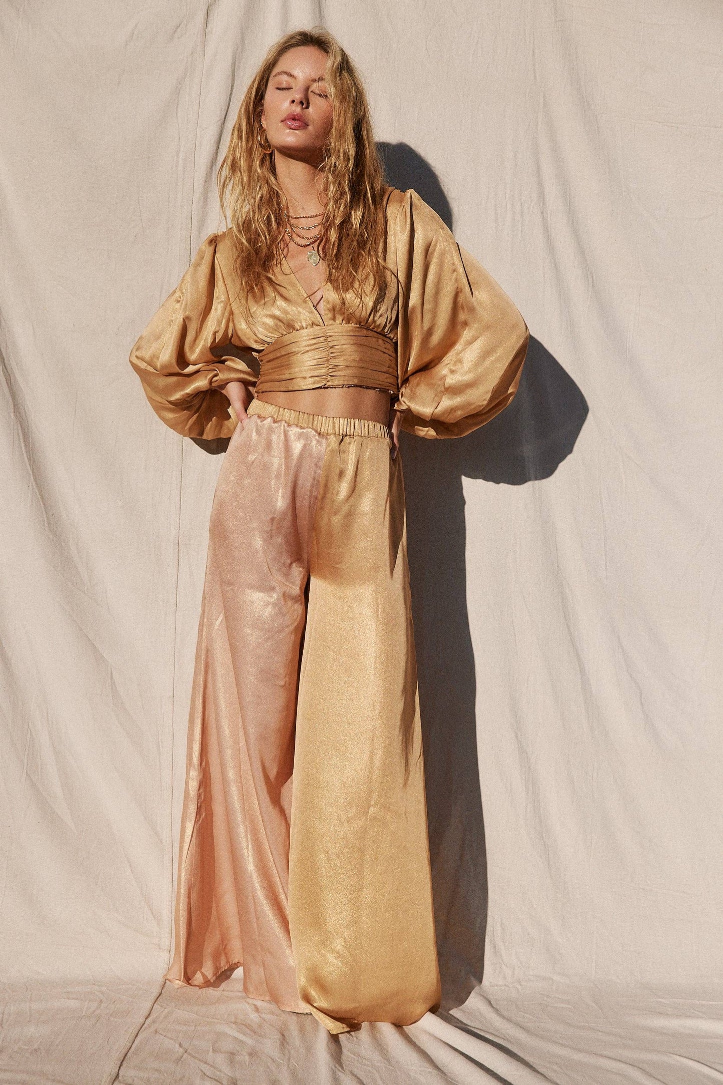 Golden Wave Wide Leg Pant - Golden Rose