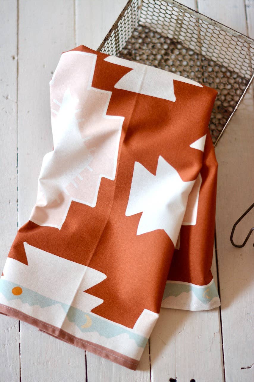 Red Geometric Tea Towel