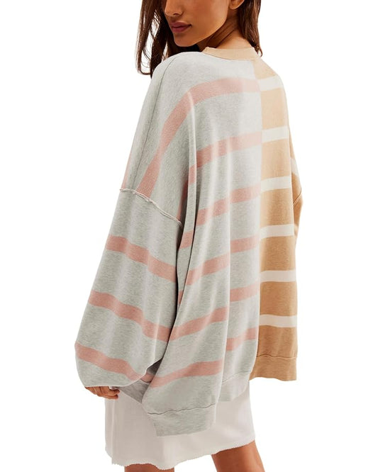 Uptown Stripe Pullover - Camel Grey Combo