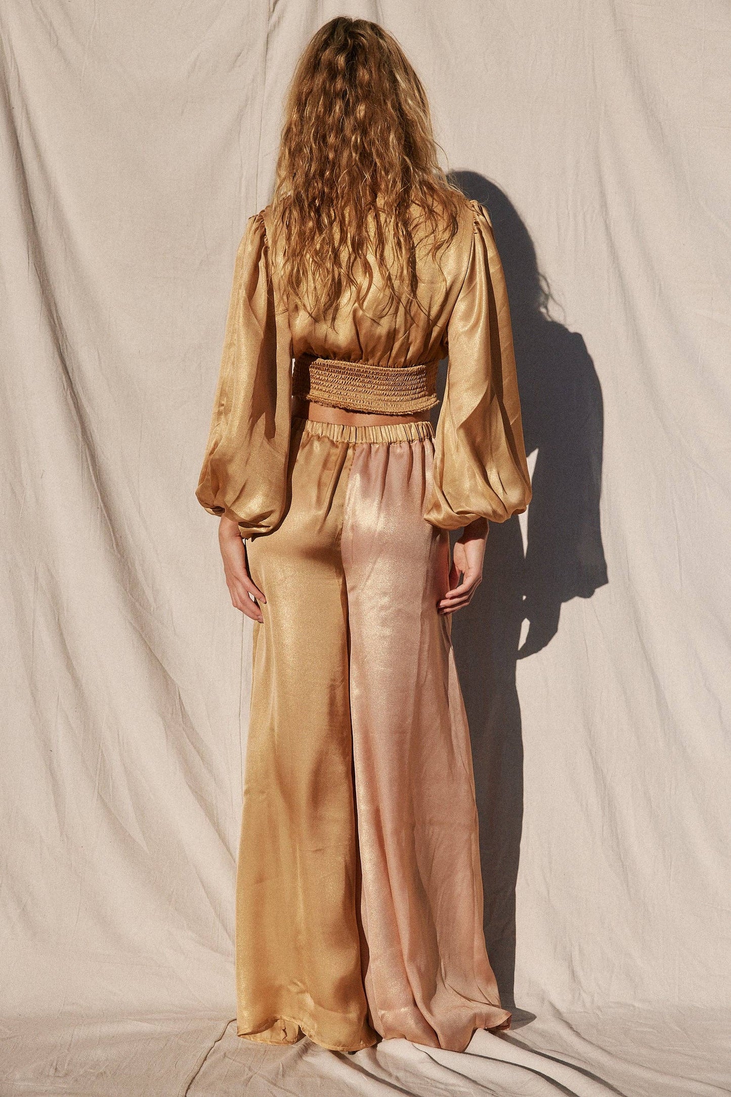 Golden Wave Wide Leg Pant - Golden Rose