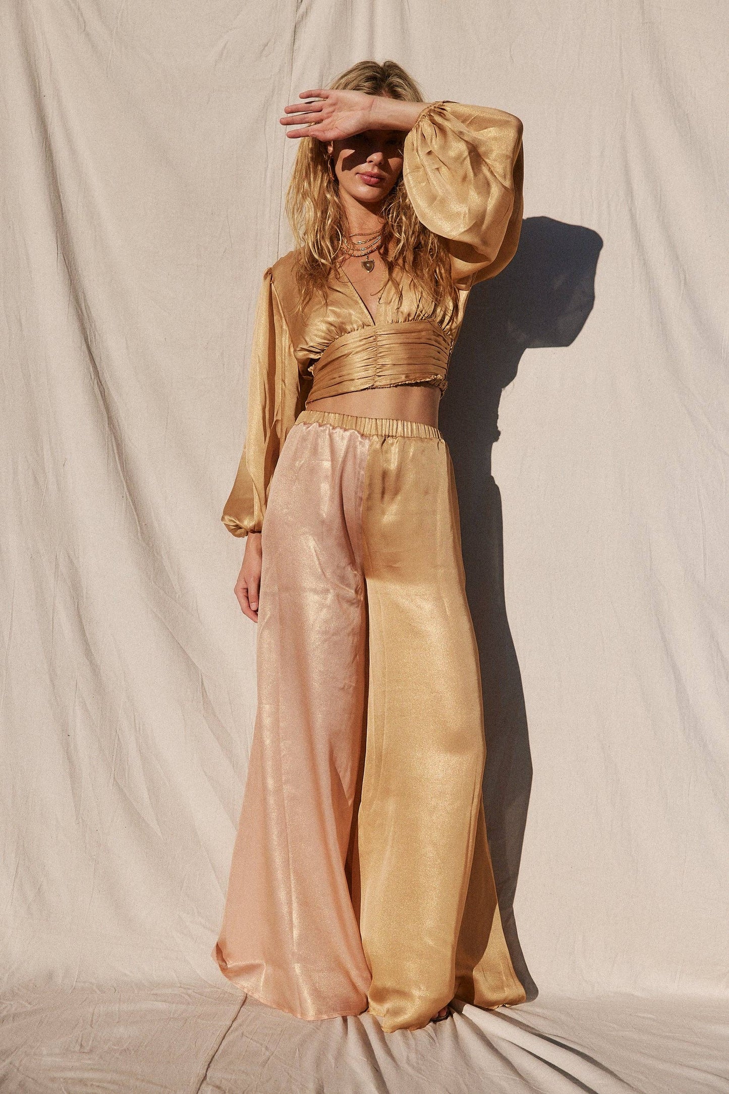 Golden Wave Wide Leg Pant - Golden Rose