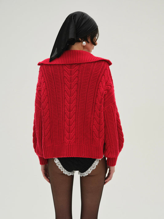 Drina Henley Knit Sweater - Red