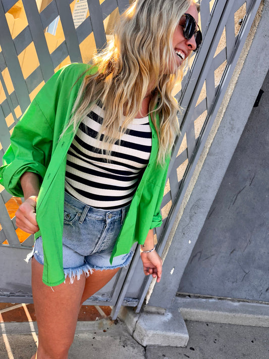 Sloane Oversized Button Down Shirt - Green Apple
