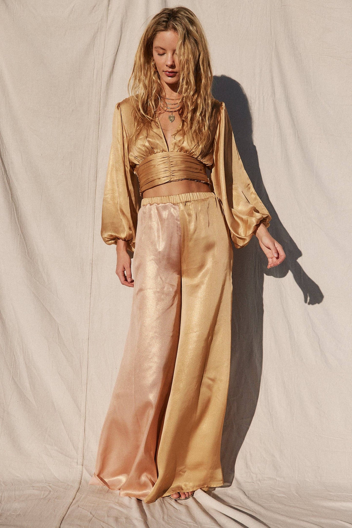 Golden Wave Wide Leg Pant - Golden Rose