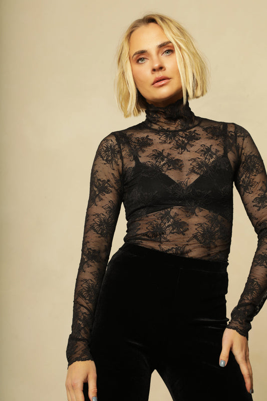 Chantilly Lace Turtleneck - Black