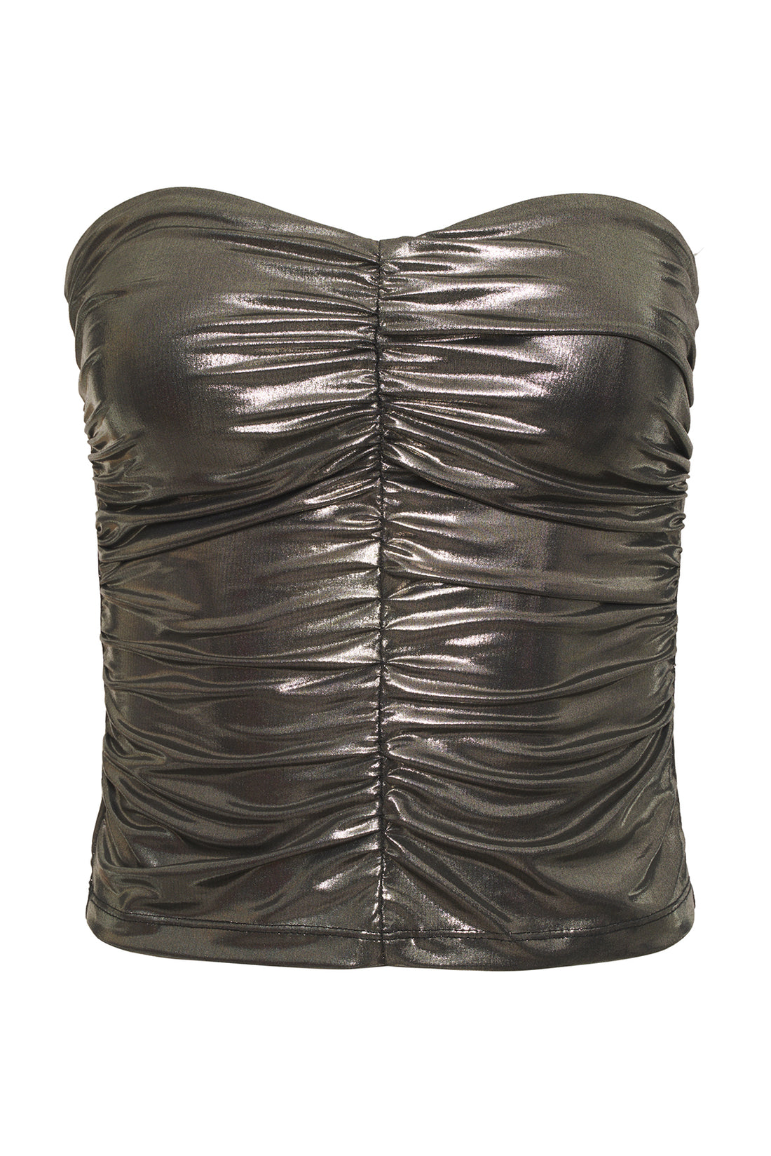 Ruched Foil Tube Top - Silver