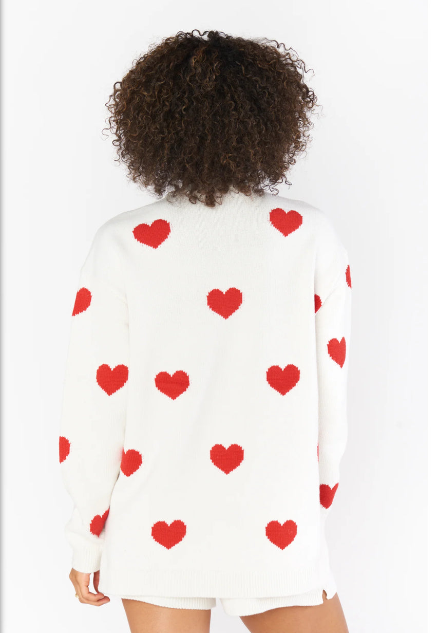 Go To Sweater - Tossed Heart Knit Red