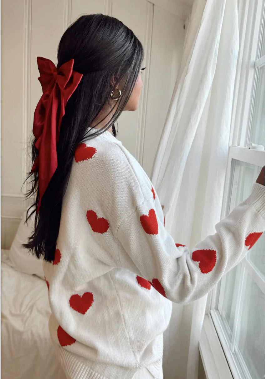 Go To Sweater - Tossed Heart Knit Red