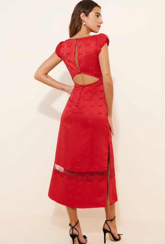 Foolish Heart Midi Dress - Red Dahlia Combo