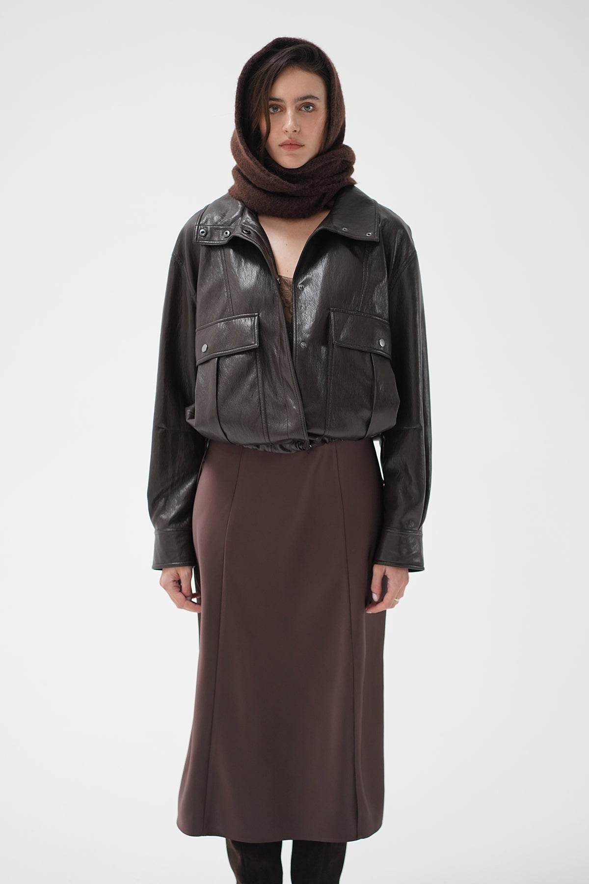 Mercer Faux Leather Bomber Jacket - Brown
