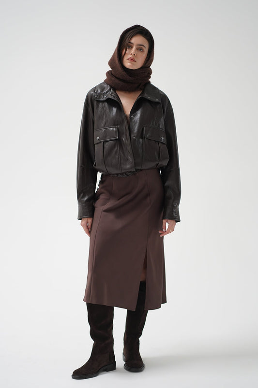 Mercer Faux Leather Bomber Jacket - Brown