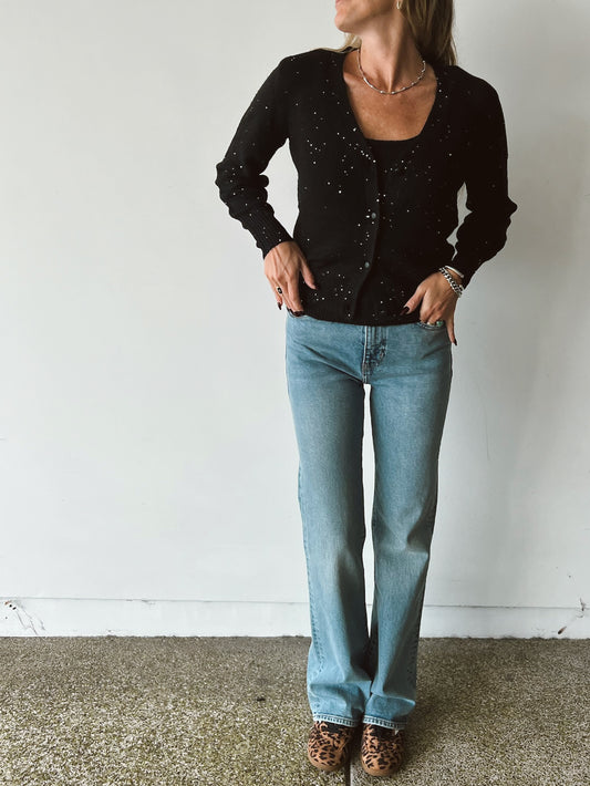 Sparkle Knit Cardigan Set - Black Sparkle