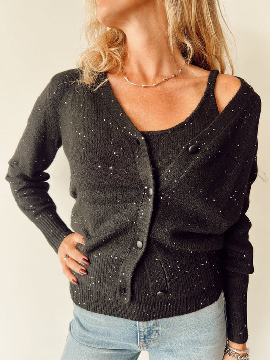 Sparkle Knit Cardigan Set - Black Sparkle