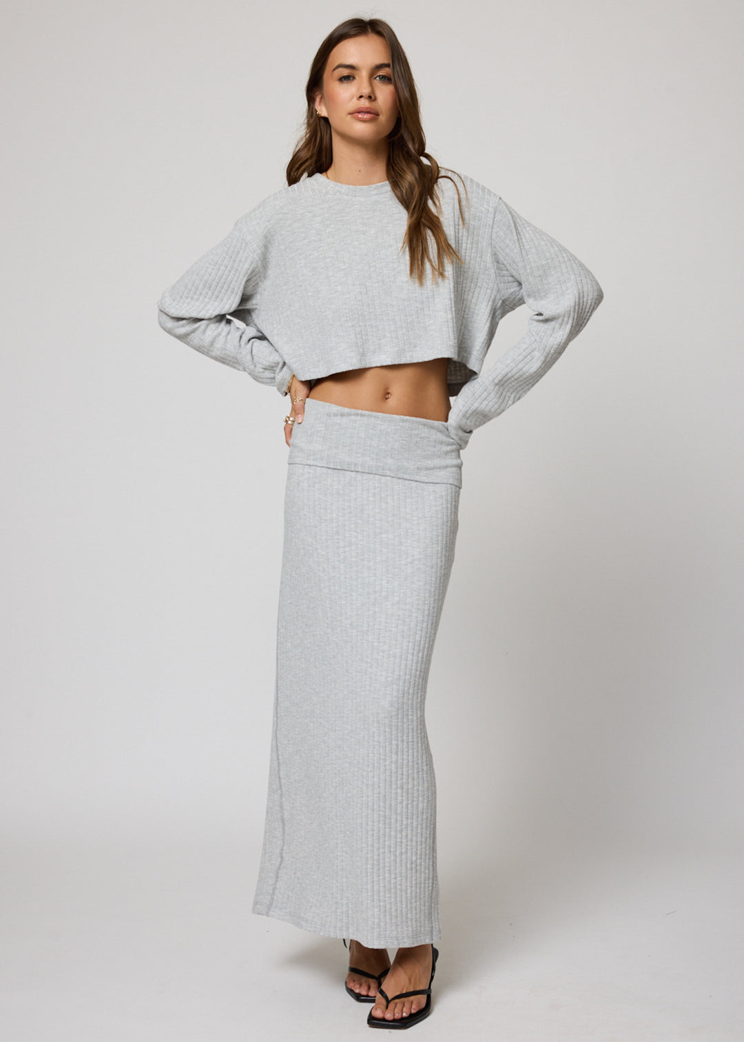 The Hygge Rib Fold Over Skirt - Heather