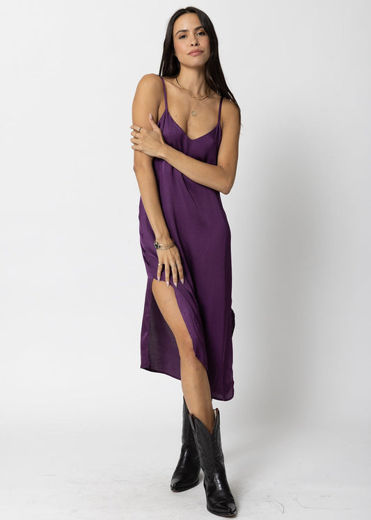 The Silky Slip Midi Dress - Deep Purple