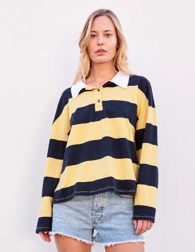 Rugby Stripe Crop Polo Shirt - Sun