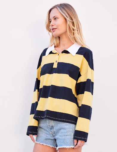 Rugby Stripe Crop Polo Shirt - Sun