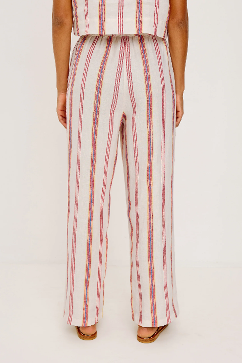 Back view of striped Primavera cotton pants, lightweight fabric, suitable for casual wear.
