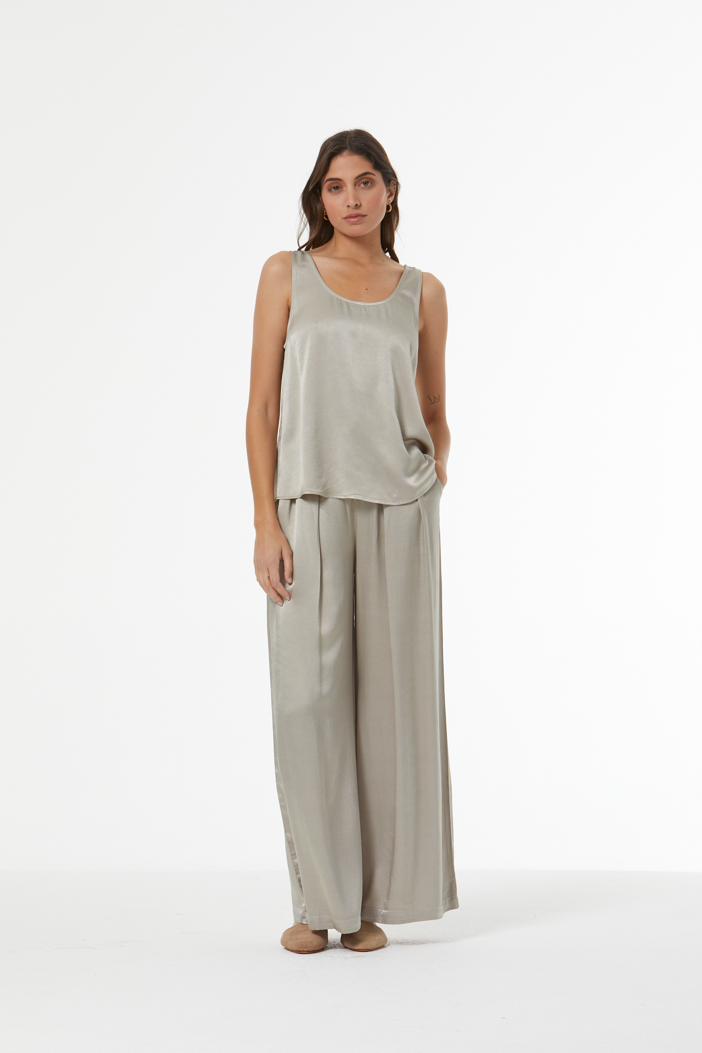 Dana Heavy Satin Scoop Tank - Harbor Grey