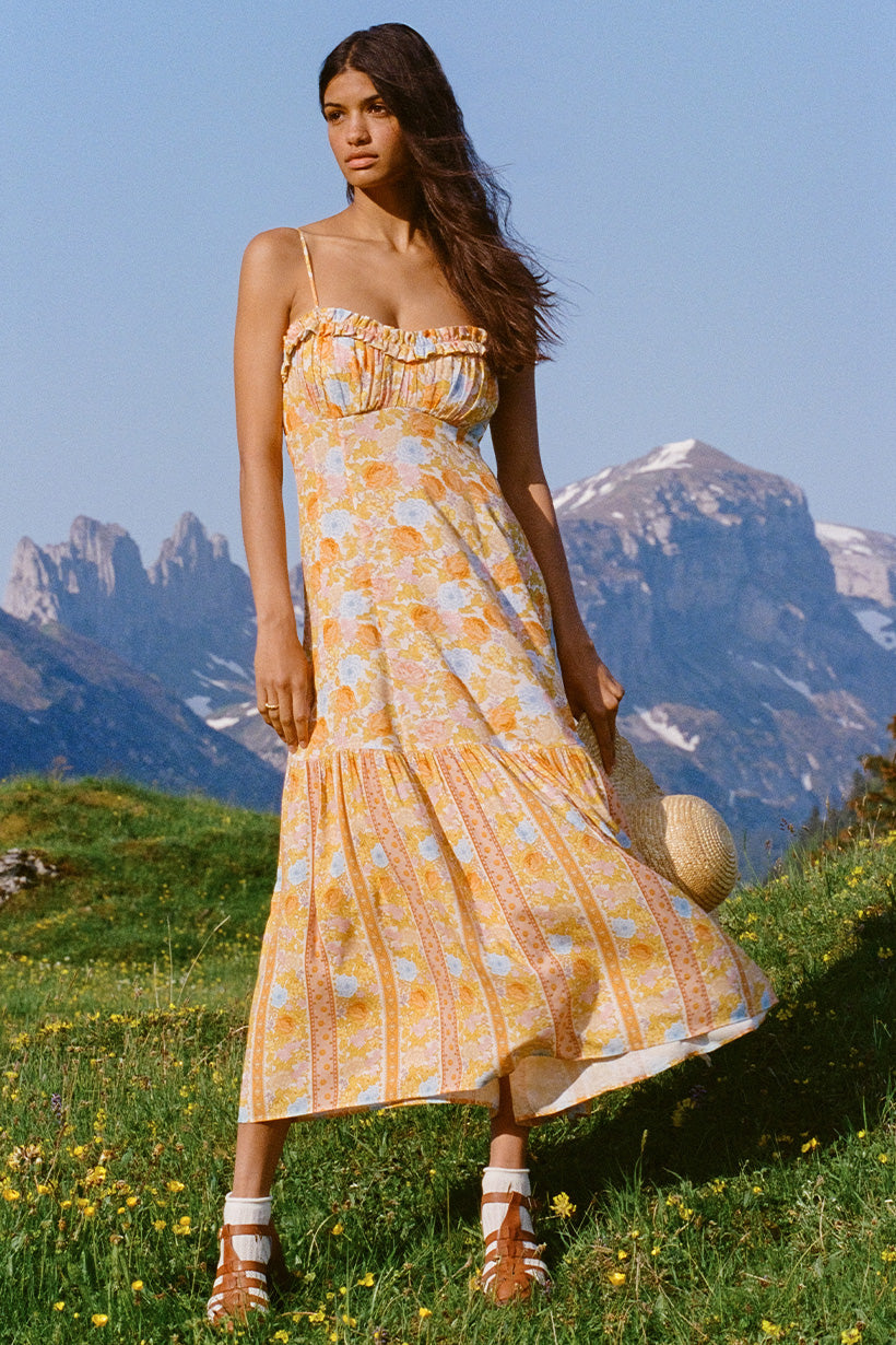 Enchanted Wood Strappy Maxi Dress - Dandelion