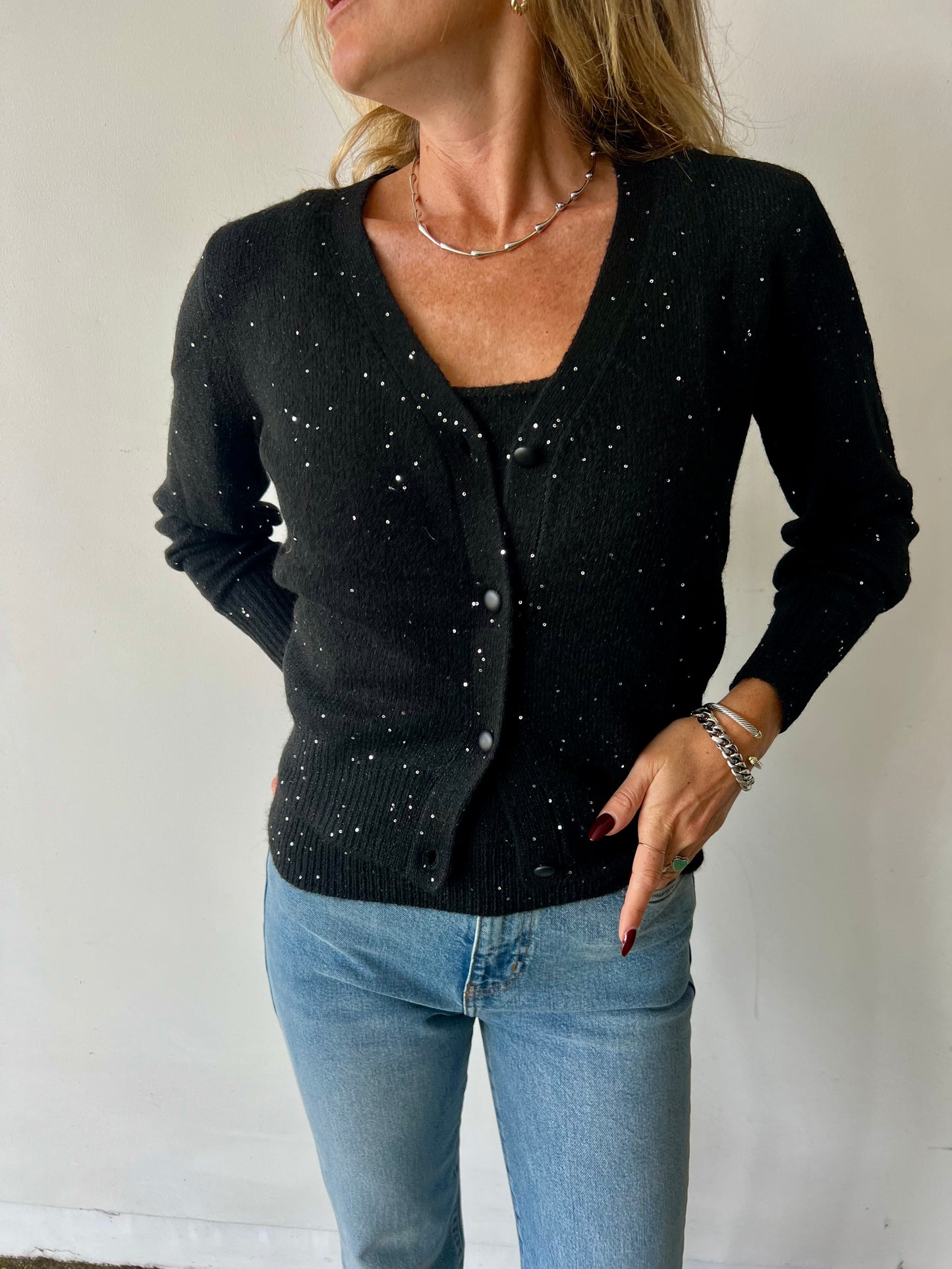 Sparkle Knit Cardigan Set - Black Sparkle