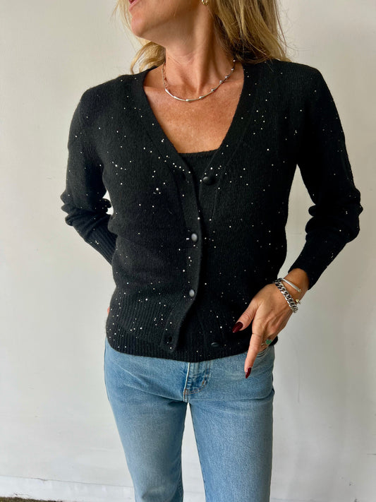Sparkle Knit Cardigan Set - Black Sparkle